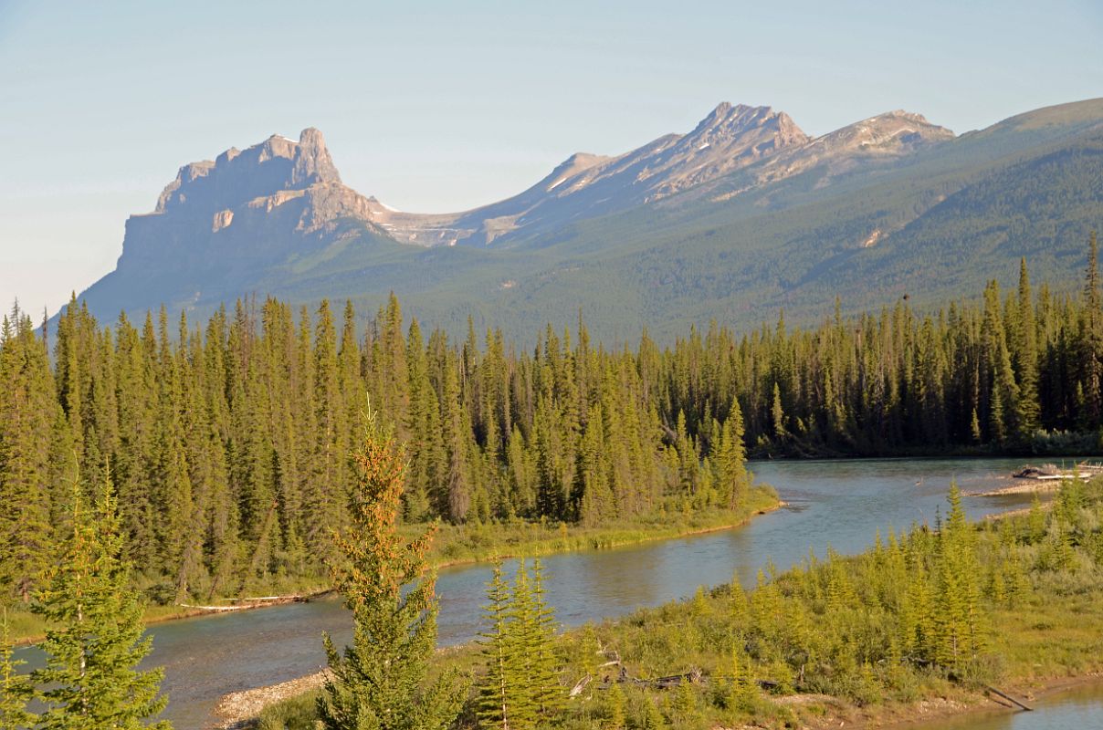 31 Castle Mountain, Helena Peak and Helena Ridge Early Morning From Trans Canada Highway Driving Between Banff And Lake Louise in Summer